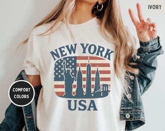 Camiseta retro de Nueva York, camiseta con colores cómodos, camiseta vintage de Nueva York, camiseta unisex teñida, camiseta con estampado hipster