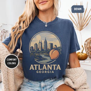 Camiseta vintage de Atlanta, Georgia, color cómodo, unisex, con estampado retro sureño, ropa desgastada para hombre y mujer, algodón suave.