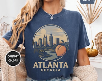 Camiseta vintage de Atlanta, Georgia, color cómodo, unisex, con estampado retro sureño, ropa desgastada para hombre y mujer, algodón suave.
