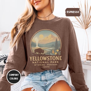 Yellowstone Nationalpark Unisex Langarm-T-Shirt, Comfort Colors T-Shirt, Outdoor Abenteuer Shirt, Naturliebhaber Geschenk, Campingbekleidung