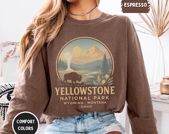 Yellowstone National Park Unisex Long Sleeve T-Shirt, Comfort Colors Tee, Outdoor Adventure Shirt, Nature Lover Gift, Camping Apparel