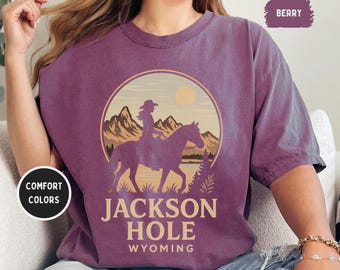 Koszulka vintage Jackson Hole Wyoming Comfort Colors, koszulka unisex, koszulka z grafiką w stylu retro, top na wakacje w górach, prezent dla przyjaciela lubiącego spędzać czas na świeżym powietrzu