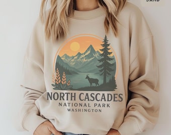 Sudadera retro del Parque Nacional de las Cascadas del Norte: jersey vintage de cuello redondo para senderismo, aventura en la montaña, regalo para amantes de la naturaleza, acogedor.