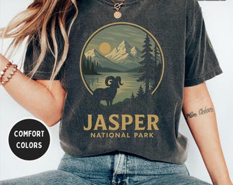 Camiseta vintage do Parque Nacional Jasper, camiseta retrô com cores confortáveis, camiseta unissex para amantes da vida ao ar livre, camiseta com estampa de natureza e montanha, presente de viagem para o Canadá