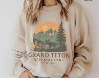 Retro Grand Teton National Park Sweatshirt - Vintage Nature Lover Gift, Mountain Hiking Crewneck Jumper, Outdoor Adventure Apparel, Cozy