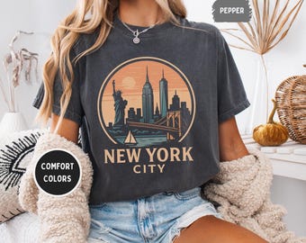 Camiseta retro de Nueva York, camiseta con colores cómodos, camiseta vintage de Nueva York, camiseta unisex teñida, camiseta con estampado hipster, top de moda urbana