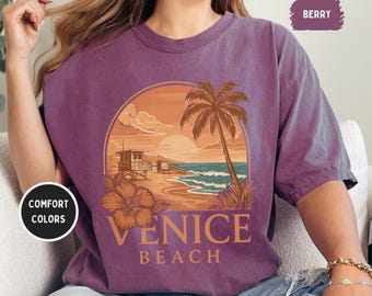 Vintage Venice Beach Comfort Colors 1717 Unisex T-shirt, Retro T-shirt, Blekt Grafisk T-shirt, Mjuk Sliten Topp, Strandälskare Gåva