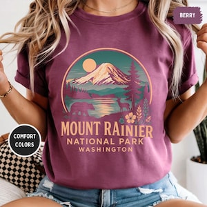 Vintage Mount Rainier National Park Comfort Colors T-shirt, Nature Lover Apparel, Washington State Graphic Tee Outdoor Adventure gift Hiking