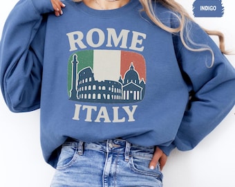 Vintage Rom Italien Sweatshirt, Reise Rundhals Pullover, Unisex Pullover, Italienische Touristen Bekleidung, Historische Stadt Grafik Geschenk, Italien Flagge