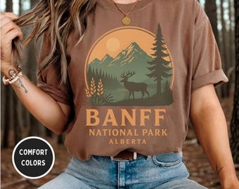 Banff National Park Alberta Comfort Colors Shirt, Unisex Tee for Nature Lovers, Mountain Graphic Tee, Canadian Vacation Souvenir, Outdoor