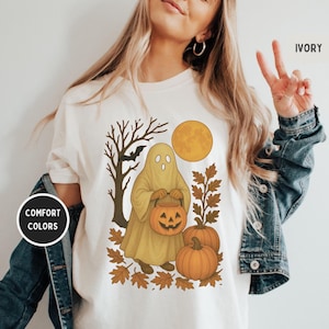 Retro Halloween T-Shirt, Vintage Style Comfort Farben T-Shirt, Unisex Shirt für Herbst, gruseliges Kostüm Top, Baumwolle Grafik T-Shirt, Halloween Party