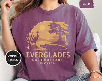 T-shirt rétro du parc national des Everglades, t-shirt couleurs confort de la Floride, chemise unisexe, haut de style vintage Gator, cadeau pour les amoureux de la nature, voyage en Floride