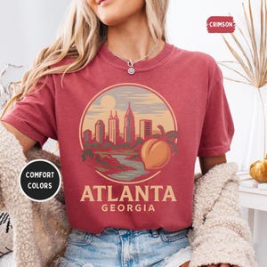Camiseta vintage de Atlanta, Georgia, color cómodo, unisex, con estampado retro sureño, ropa desgastada para hombre y mujer, algodón suave.