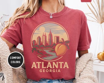 Camiseta vintage de Atlanta, Georgia, color cómodo, unisex, con estampado retro sureño, ropa desgastada para hombre y mujer, algodón suave.