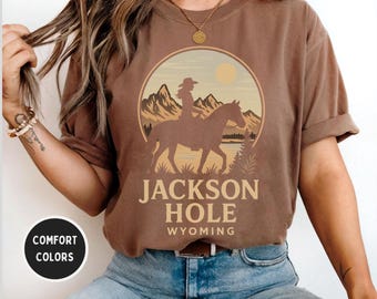 Koszulka vintage Jackson Hole Wyoming Comfort Colors, koszulka unisex, koszulka z grafiką w stylu retro, top na wakacje w górach, prezent dla przyjaciela lubiącego spędzać czas na świeżym powietrzu