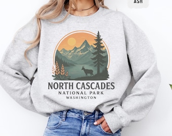 Sudadera retro del Parque Nacional de las Cascadas del Norte: jersey vintage de cuello redondo para senderismo, aventura en la montaña, regalo para amantes de la naturaleza, acogedor.