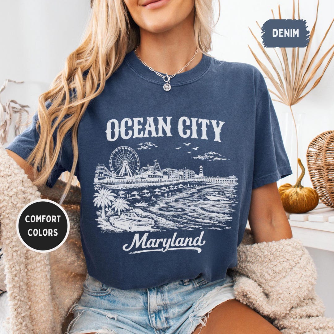60s OCEAN CITY MD. 半袖スウェット Vintage Ocean City Maryland Beach Scene Comfort Colors T-shirt