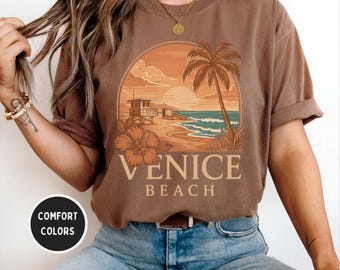 Vintage Venice Beach Comfort Colors 1717 Unisex T-shirt, Retro T-shirt, Blekt Grafisk T-shirt, Mjuk Sliten Topp, Strandälskare Gåva