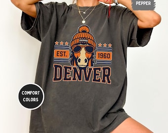 Maglietta vintage Denver Football Comfort Colors, maglietta unisex, abbigliamento per tifosi Denver, maglietta della domenica di football, abbigliamento per il giorno della partita Denver