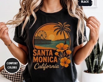 Santa Monica California Comfort Colors Unisex Garment-Dyed T-shirt, Beach Vibes Tee, Coastal Summer Shirt, Vacation Apparel, Ocean Lover