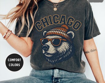 Vintage Chicago Football Comfort Colors T-shirt, Unisex Tee, Garment-Dyed Shirt, Retro Sports Fan Gift, Distressed Graphic Tee