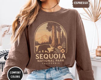 Retro Sequoia National Park Long Sleeve T-Shirt, Vintage Sequoia Forest Tee, Nature Lover Gift, Comfort Colors Shirt, Outdoor Adventure Top,