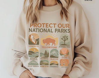 Sudadera vintage "Protejamos nuestros parques nacionales" - Jersey retro unisex, regalo para amantes de la naturaleza, ropa de aventura al aire libre, guardabosques