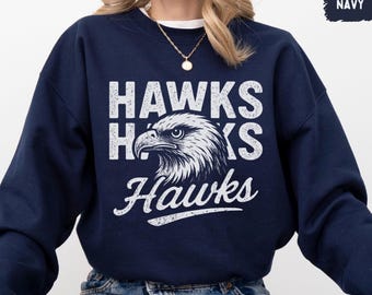 Vintage Hawks Mascot Sweatshirt, Retro Hawk Graphic Crewneck Jumper, School football Gift, College Spirit, Classic Hawks jumper Pullover