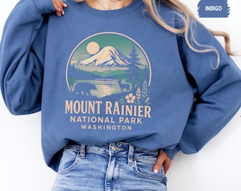 Vintage Mount Rainier National Park Sweatshirt - Unisex Crewneck, Retro Mountain Design, Outdoor Adventure Apparel, Gift for Hikers, Nature