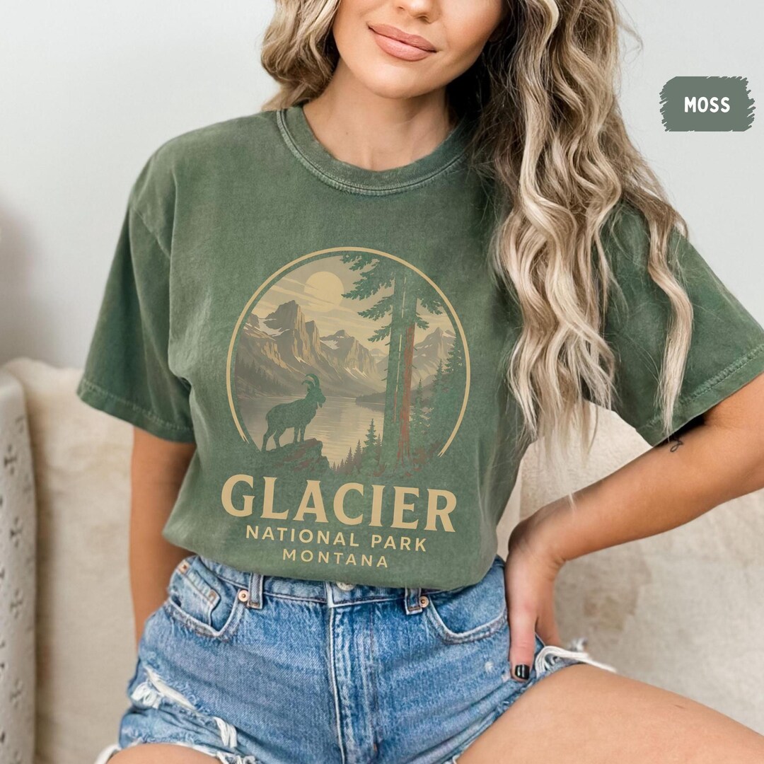 Cew In Color Glacier National Park Montana Mountain Goat Vintage Comfort Colors Tee ...