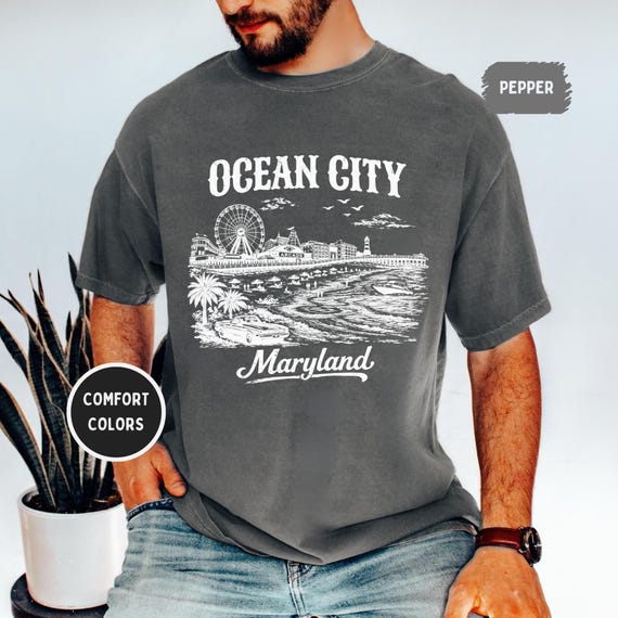 Vintage Ocean City Maryland Beach Scene Comfort Colors T-shirt