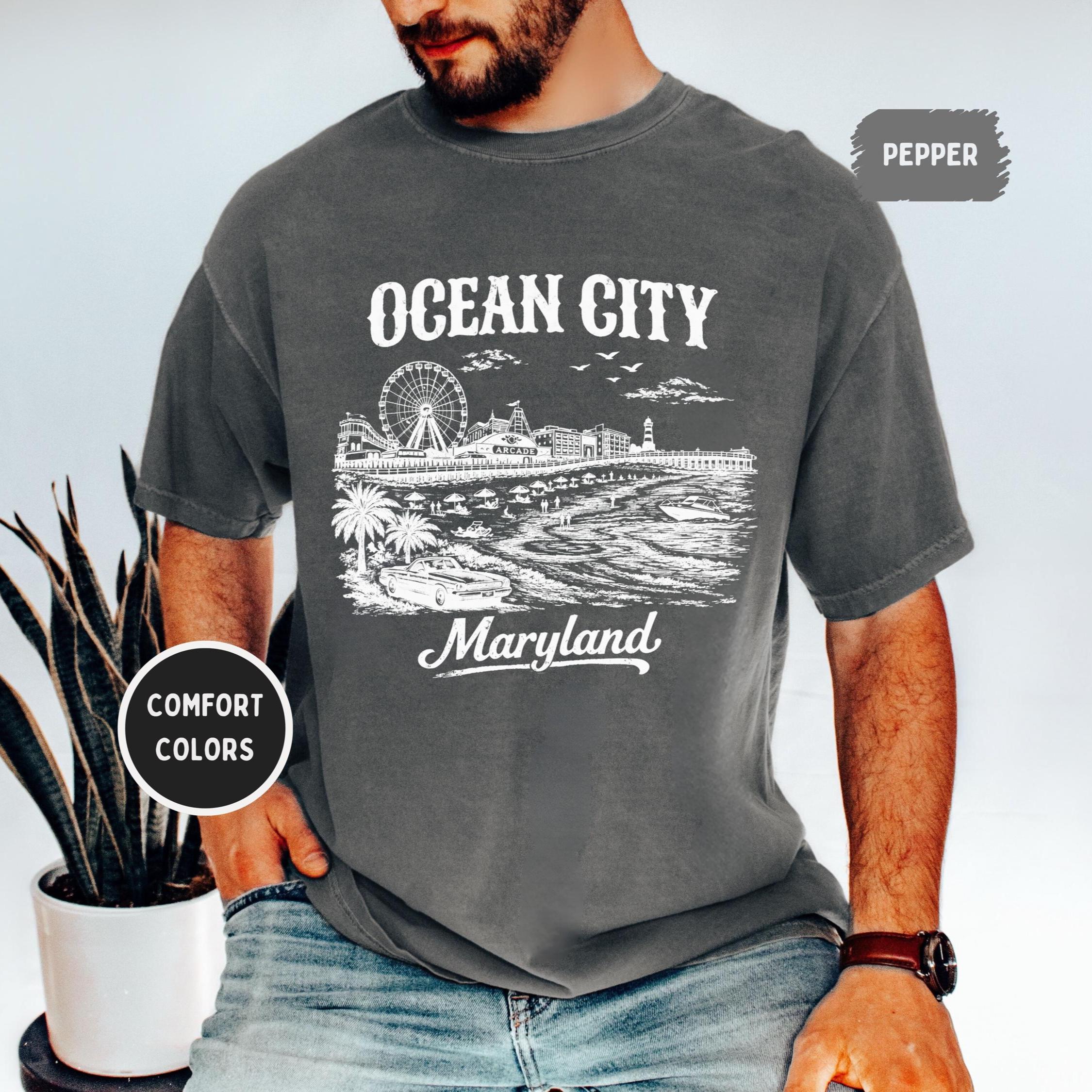 Vintage Ocean City Maryland Beach Scene Comfort Colors T-shirt