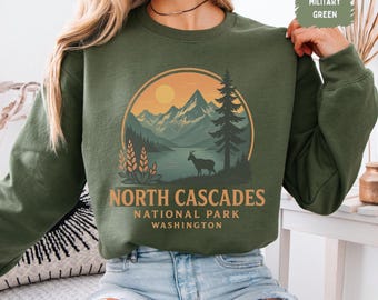 Sudadera retro del Parque Nacional de las Cascadas del Norte: jersey vintage de cuello redondo para senderismo, aventura en la montaña, regalo para amantes de la naturaleza, acogedor.