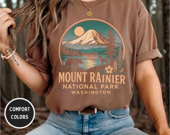 Vintage Mount Rainier National Park Comfort kleuren T-shirt, kleding natuurliefhebber, Washington State Graphic T-shirt outdoor avontuur cadeau wandelen