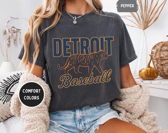 Vintage Detroit Baseball Comfort Colors Shirt, Unisex T-shirt, Detroit Tee, Baseball Fan Gift, Vintage Sports Shirt Distressed Tiger graphic