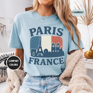 Retro Paris France Comfort Colors T-shirt, Vintage French Tee, Soft Parisian Shirt, Eiffel Tower Graphic Top, Unisex Garment-Dyed Tee