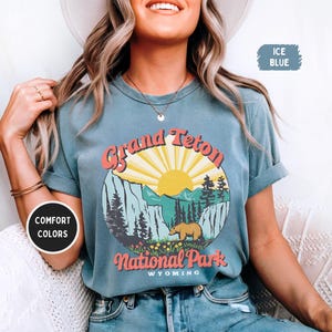 Retro Grand Teton National Park T-Shirt, Komfort Farben Shirt, Vintage T-Shirt, Berg Grafik T-Shirt, Outdoor Abenteuer Kleidung