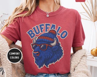 Camiseta retro teñida de Buffalo Football, estilo vintage, unisex, ideal para fanáticos del deporte, colores cómodos, ideal como regalo.