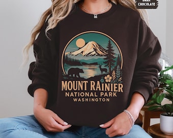 Vintage Mount Rainier National Park Sweatshirt - Unisex Crewneck, Retro Mountain Design, Outdoor Adventure Apparel, Gift for Hikers, Nature