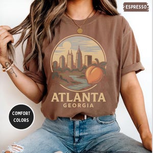 Camiseta vintage de Atlanta, Georgia, color cómodo, unisex, con estampado retro sureño, ropa desgastada para hombre y mujer, algodón suave.