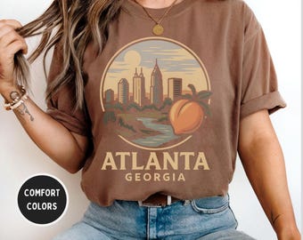 Camiseta vintage de Atlanta, Georgia, color cómodo, unisex, estilo retro sureño, ropa desgastada para hombre y mujer, algodón suave.