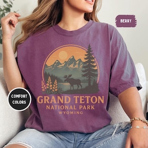 Retro Gand Teton National Park Comfort Farben T-Shirt, Naturliebhaber Kleid, Wyoming Mountains Grafik T-Shirt, Outdoor Abenteuer Geschenk Wandern,