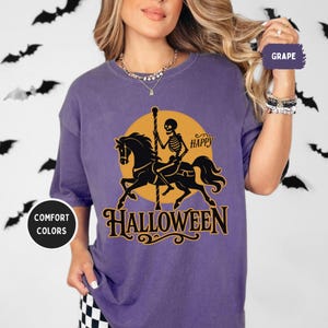 Vintage Halloween T-Shirt, Komfort Farben Shirt, Unisex T-Shirt, Retro Herbst Mode, lustiges Skelett Grafik T-Shirt. Gruseliges Halloween T-Shirt,