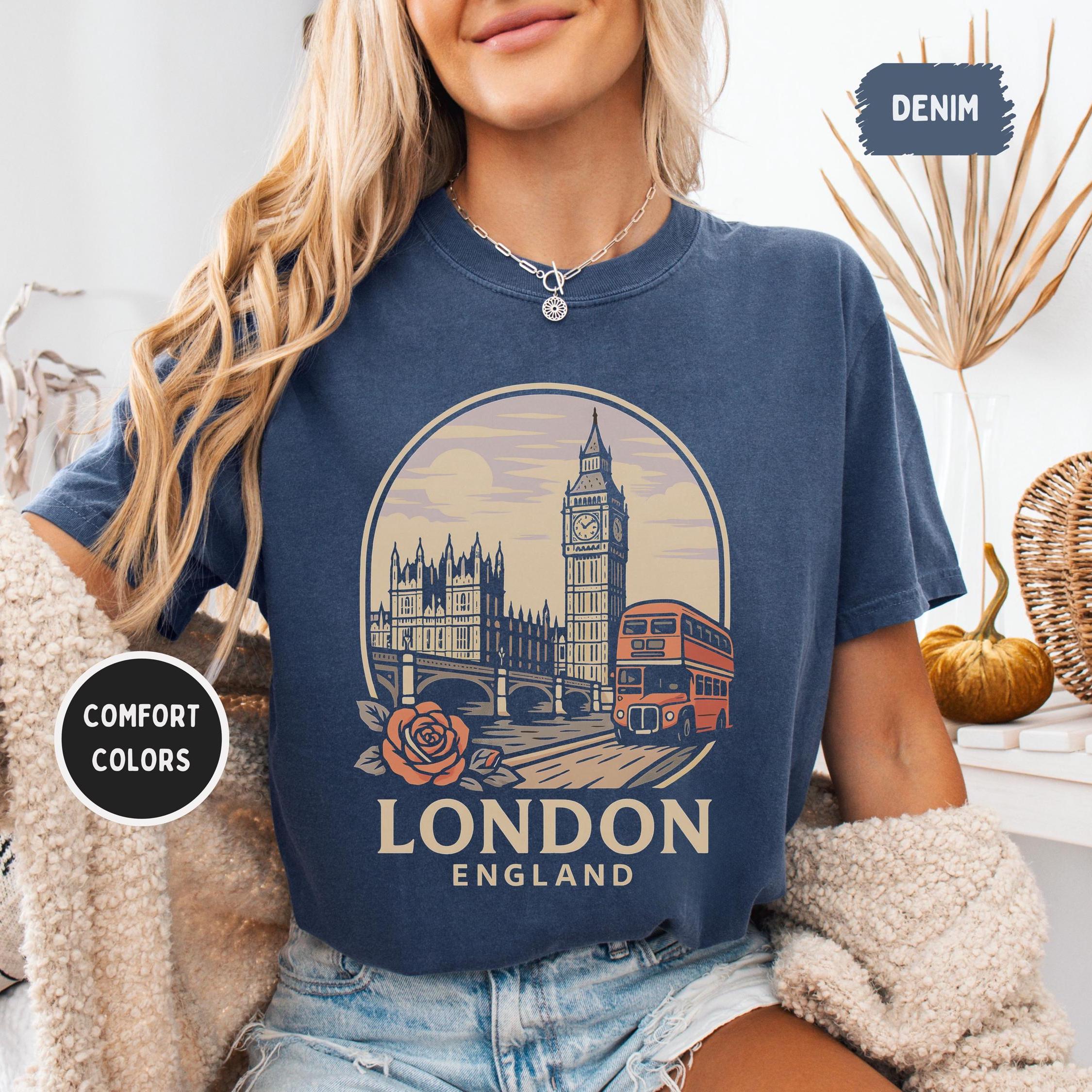ヴィンテージ ロンドン イングランド ユニセックス Tシャツ、レトロな 