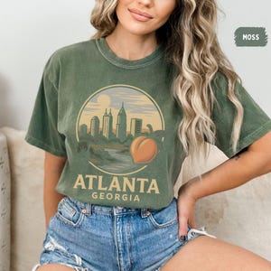 Camiseta vintage de Atlanta, Georgia, color cómodo, unisex, con estampado retro sureño, ropa desgastada para hombre y mujer, algodón suave.