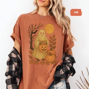 Retro Halloween T-Shirt, Vintage Style Comfort Farben T-Shirt, Unisex Shirt für Herbst, gruseliges Kostüm Top, Baumwolle Grafik T-Shirt, Halloween Party