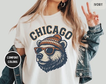 Vintage Chicago Football Comfort Colors T-shirt, Unisex Tee, Garment-Dyed Shirt, Retro Sports Fan Gift, Distressed Graphic Tee