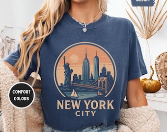 Camiseta retro de Nueva York, camiseta con colores cómodos, camiseta vintage de Nueva York, camiseta unisex teñida, camiseta con estampado hipster, top de moda urbana