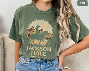 Koszulka vintage Jackson Hole Wyoming Comfort Colors, koszulka unisex, koszulka z grafiką w stylu retro, top na wakacje w górach, prezent dla przyjaciela lubiącego spędzać czas na świeżym powietrzu