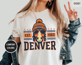 Maglietta vintage Denver Football Comfort Colors, maglietta unisex, abbigliamento per tifosi Denver, maglietta della domenica di football, abbigliamento per il giorno della partita Denver